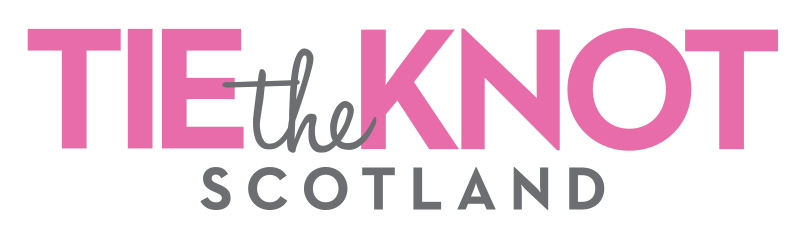 Pink and black text logo for Tie The Knot Scotland wedding and bridal magazine