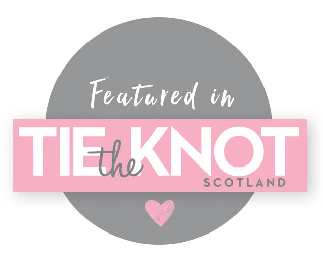 Featured in Tie The Knot Scotland logo in grey, pink and white