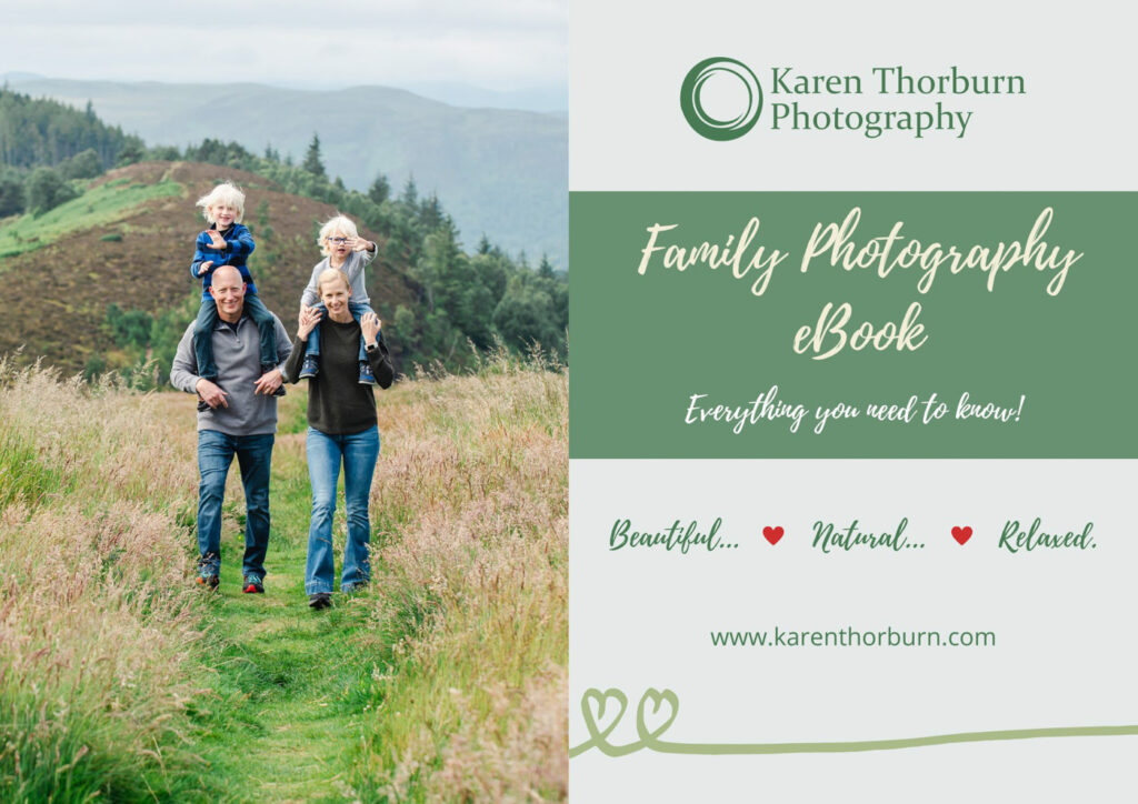 Cover of a free family photography eBook download showing parents carrying their sons on a grass path