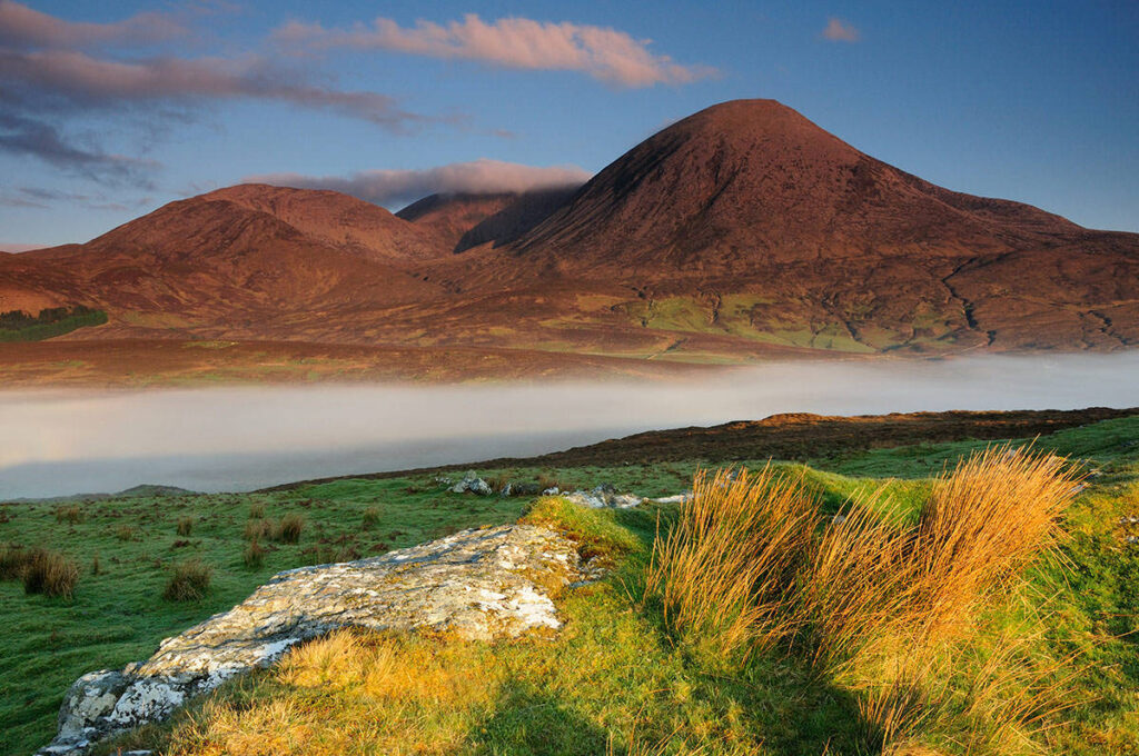 The Red Cuillin mountains with a temperature inversion on the Isle of Skye